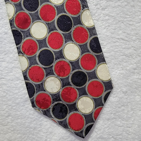 NWOT Fratelli Moda 100% Silk Made In Italy Mens Tie Circles Geometric Red Black - Picture 2 of 6